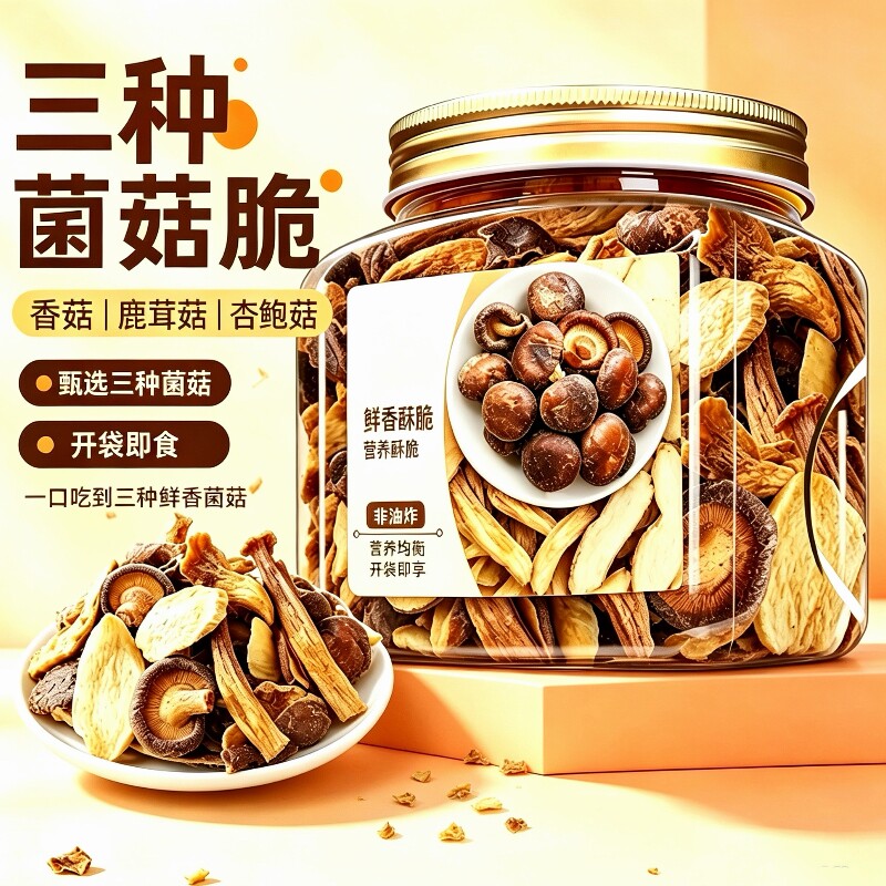 混合菌菇脆黑松露味250g罐装非油炸酥脆鹿茸菇脆即食香菇解馋零食