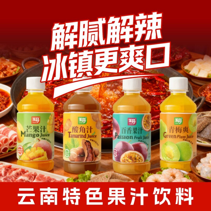 云南特产果汁饮料玉丹百香果汁芒果汁酸角汁青梅爽300ml*12瓶整箱