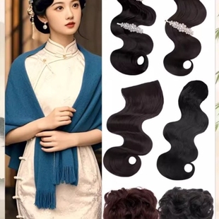 复古旗袍波纹刘海拉花造型民国风手推波纹假发片古风波浪头饰造型