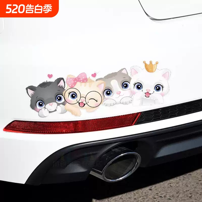 可爱卡通装饰贴猫咪汽车贴纸创意电动摩托遮挡划痕后窗保险杠遮盖