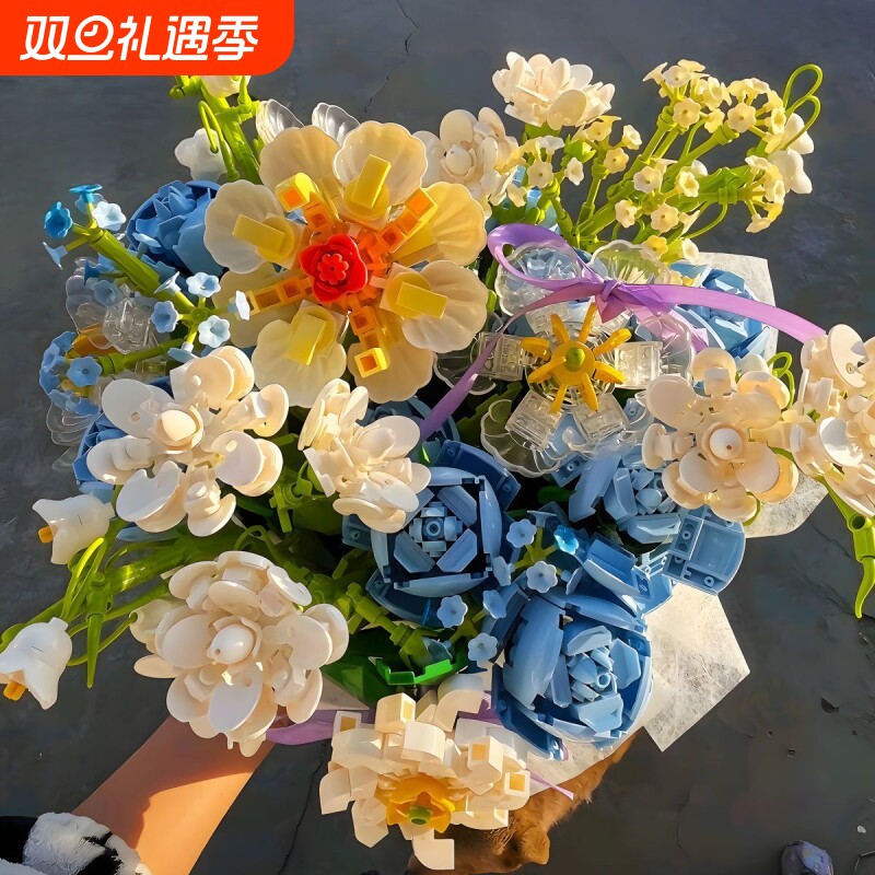 樱花积木花束花朵茉莉花玫瑰花女孩玩具女生拼装生日礼物摆件女友