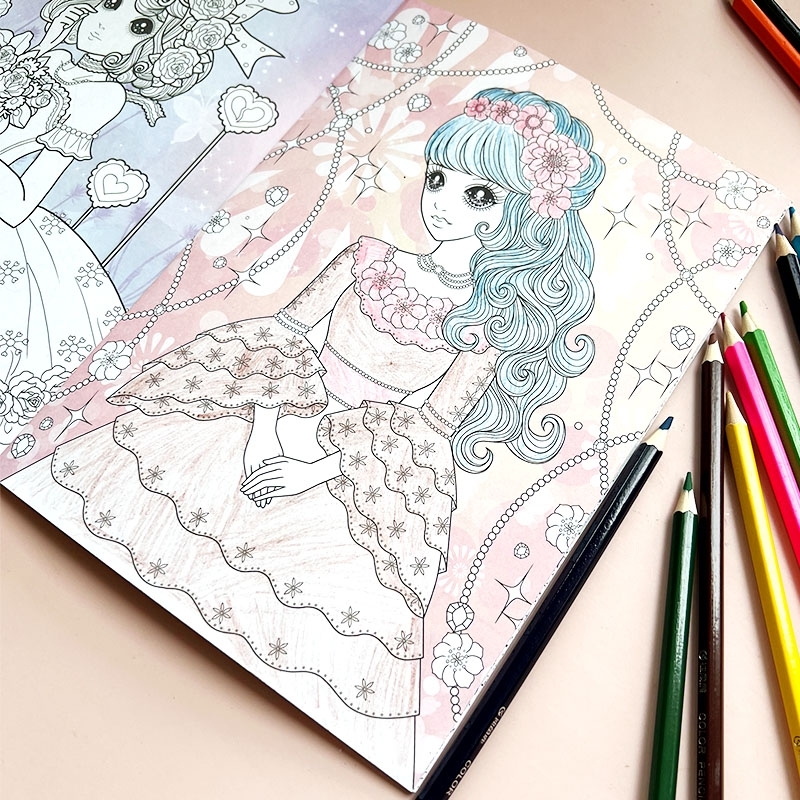 公主美少女涂色本3-6-8-10岁儿童填色小学生涂色书绘画画本彩铅
