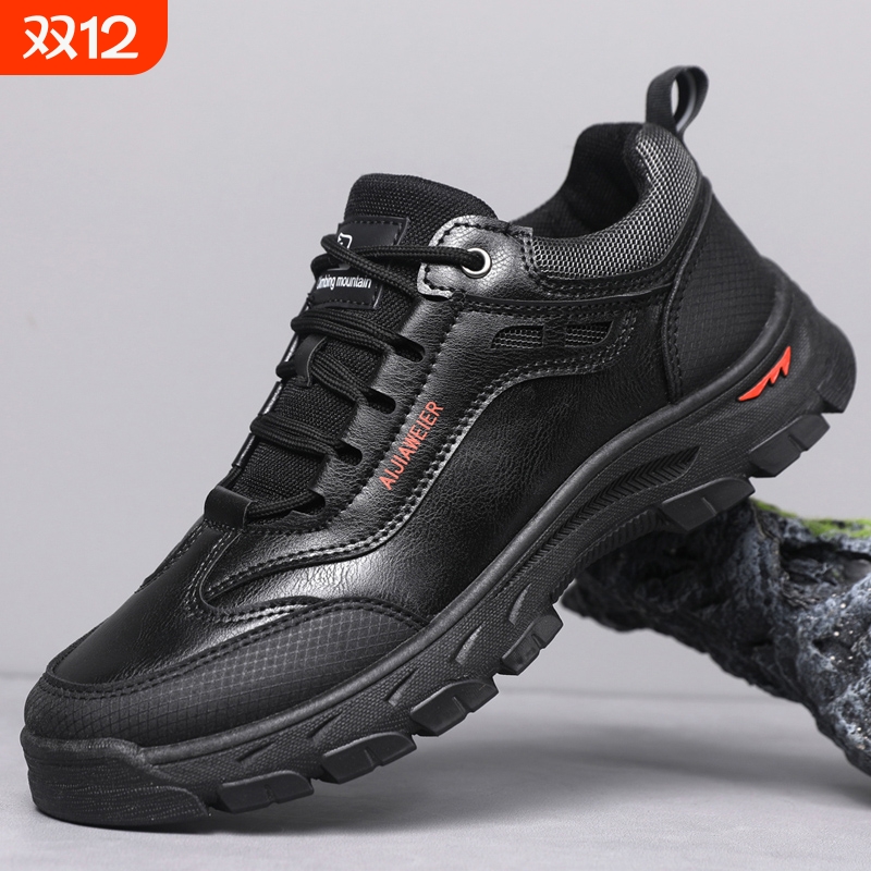 新款男鞋冬季棉鞋防滑皮面防水保暖加绒加厚高帮鞋休闲户外登山鞋