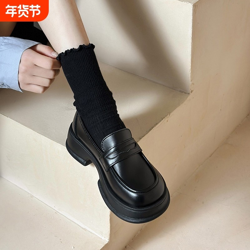 小皮鞋女2026春季新款英伦风jk粗跟厚底乐福鞋女休闲百搭单鞋圆