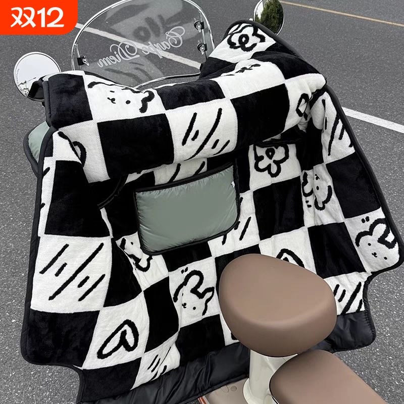 加绒加厚挡风被防护罩秋冬款电动车摩托车牛角扣挂绳可折叠新款