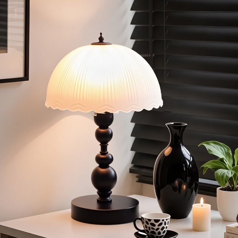 中古侘寂台灯卧室床头灯复古法式灯遥控玻璃高级感装饰小夜灯