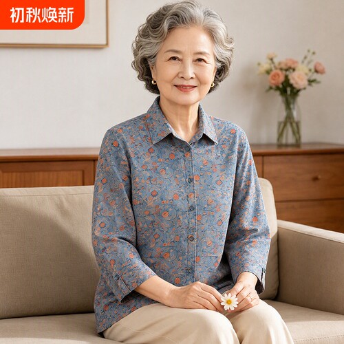 奶奶装夏装衬衫老年女装妈妈上衣