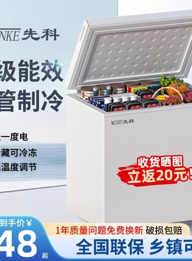 先科一级能效小冰柜家用小型全冷冻箱冷藏两用迷你商用冷柜政府
