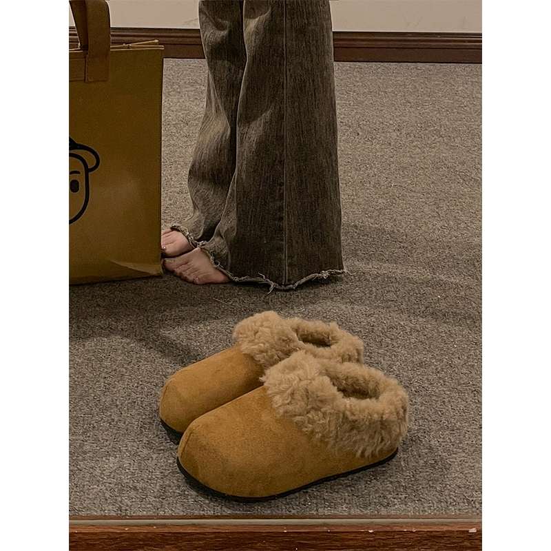 厚底内增高勃肯毛毛拖鞋女外穿2025新款秋冬季加绒保暖包头半拖鞋