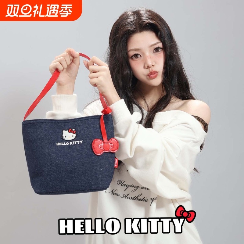 三丽鸥正版授权牛仔手提包女可爱卡通刺绣小包撞色单肩包百搭收纳