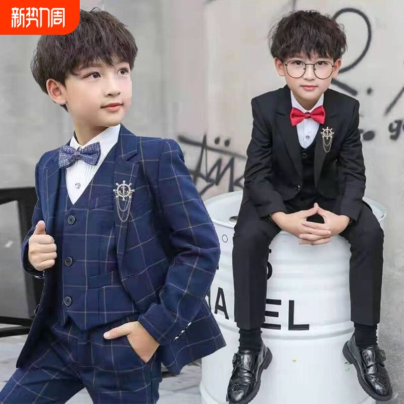 帅气儿童西装套装小主持人三件套英伦西服男童礼服外套钢琴演出服