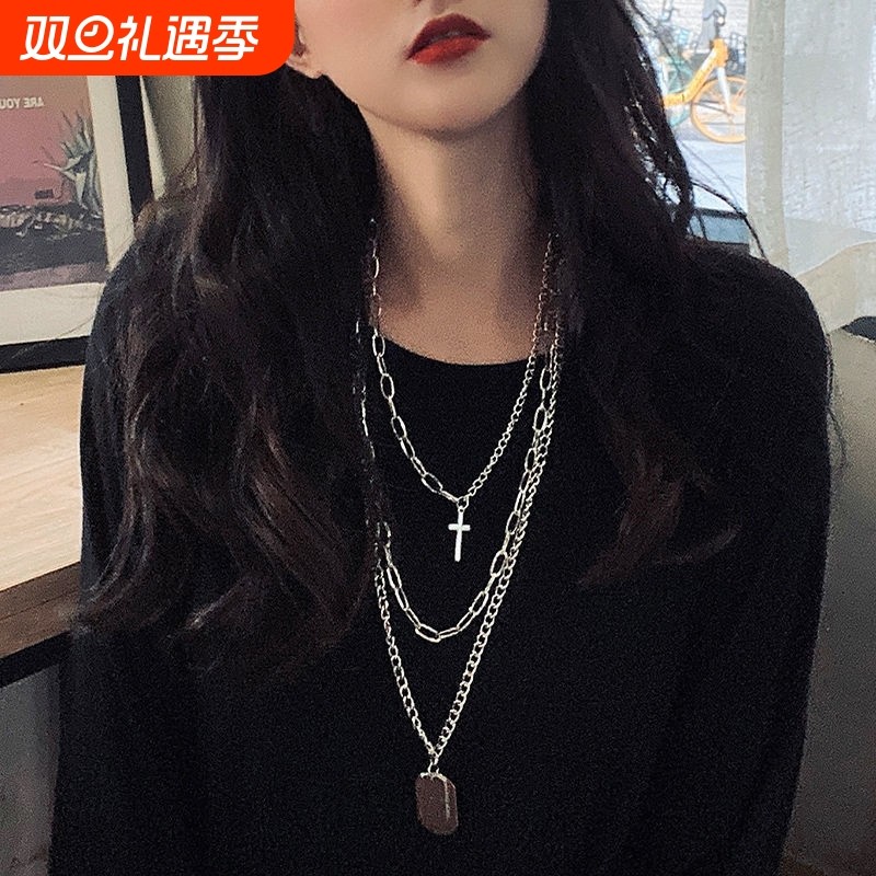 潮牌项链女ins风嘻哈韩版毛衣男原宿小众设计吊坠个性酷多层饰品