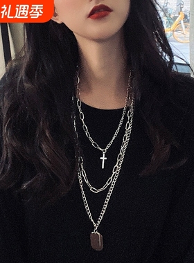 潮牌项链女ins风嘻哈韩版毛衣男原宿小众设计吊坠个性酷多层饰品