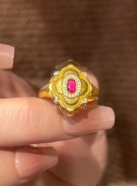 新中式鎏金花丝海棠花戒指