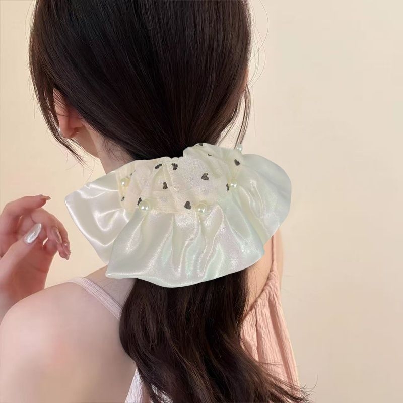 法式缎面波点珍珠裙摆大肠发圈韩系ins氛围高级感扎头发丸子头饰