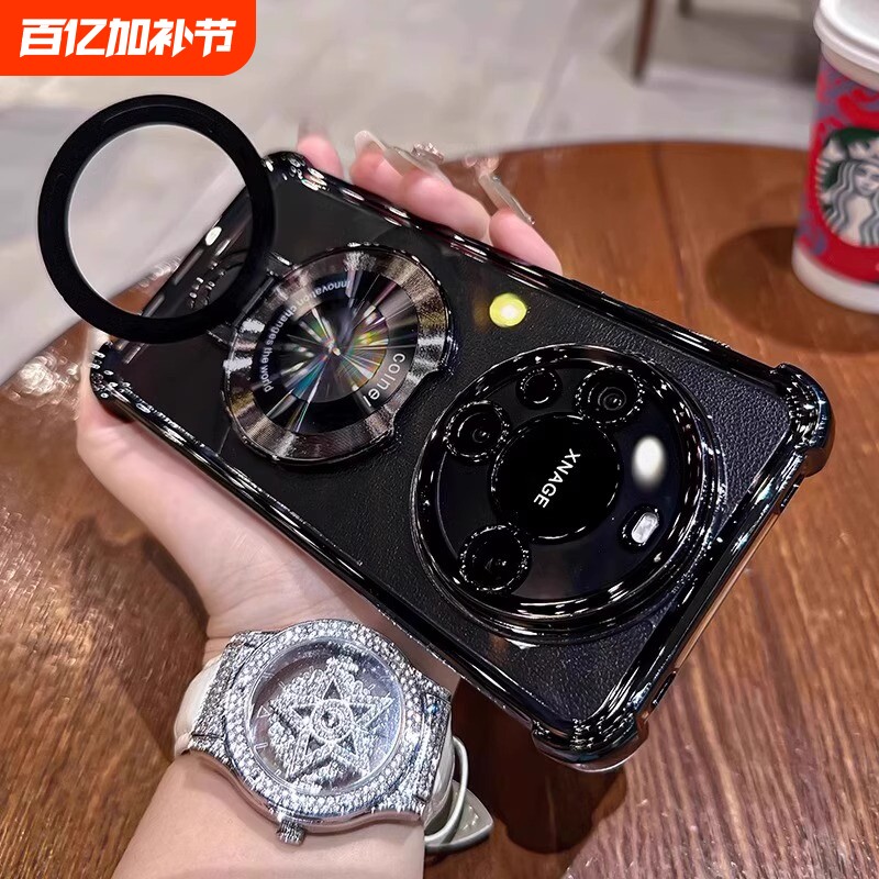 适用于华为mate70pro+手机壳磁吸支架电镀四角气囊mate60带镜头膜mate50硅胶全包40p透明高级简约防摔保护壳