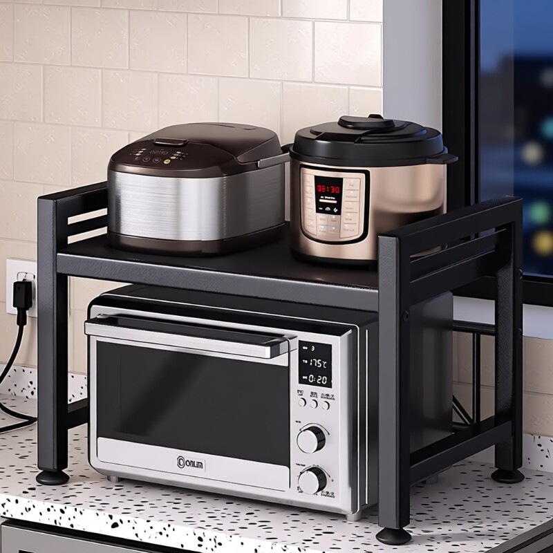 厨房微波炉置物架可伸缩家用多层烤箱支架桌面台面收纳架子餐具