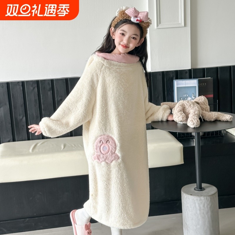 2025新款小丑鱼儿童连体睡衣秋冬季珊瑚绒睡袍睡裙搞怪家居服亲子