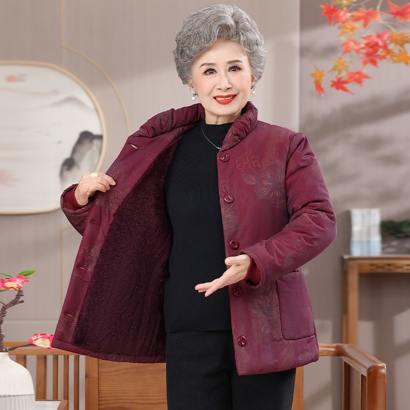 奶奶冬季加厚保暖中老年妈妈冬装60-80岁加绒外套老太太棉袄新款
