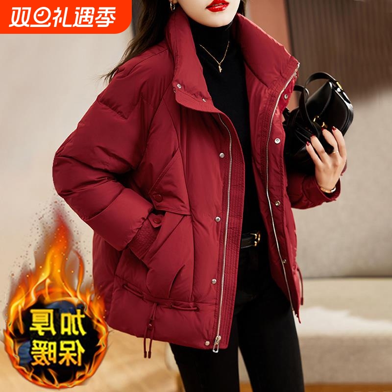 户外今年流行爆款红色羽绒服女款2025年新款冬季加厚设计感白鸭绒