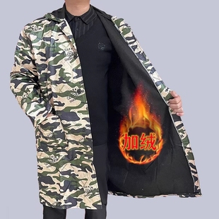 加绒防水连帽迷彩罩衣大褂工作服外穿成人耐脏厨房长袖 围裙外套