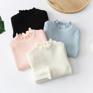 儿童毛衣打底衫女童一体绒保暖加绒宝宝新款秋冬童装洋气花边新年