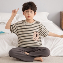 男童睡衣夏季纯棉中大童短袖长裤薄款笑脸儿童宝宝洋气男孩家居服