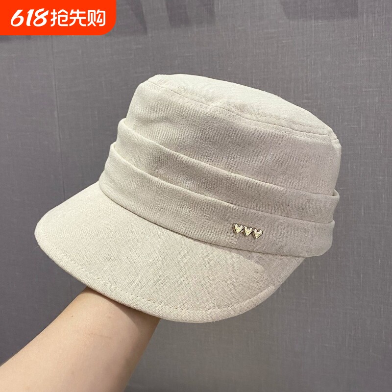 春夏季新款复古平顶鸭舌帽子女显脸小透气马术帽可折叠黑色褶皱