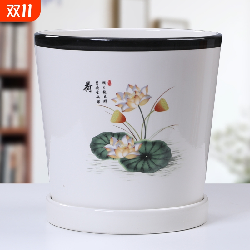 陶瓷花盆特大号清仓绿萝高款家用室内客厅带托盘蝴蝶兰吊兰盆桌面