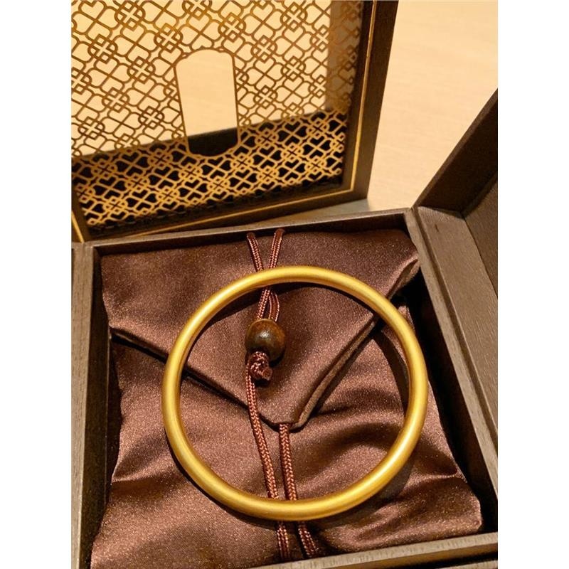 沙金手镯女古法黄金999素圈手环仿真金包银实心婚庆首饰品不掉色