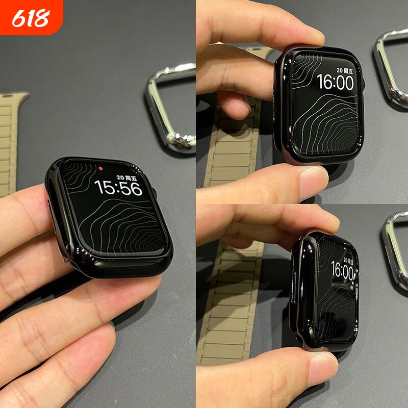 适用苹果applewatch10保护壳s9手表Ultra半包表壳iwatch8/7/6/5/4SE防摔TPU49硬壳42/46mm黑色透明全包边框