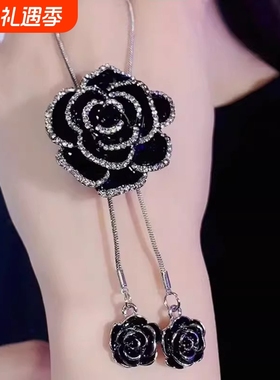 2025年新款潮长款玫瑰花毛衣链女秋冬同款高端配饰项链玫瑰金流苏