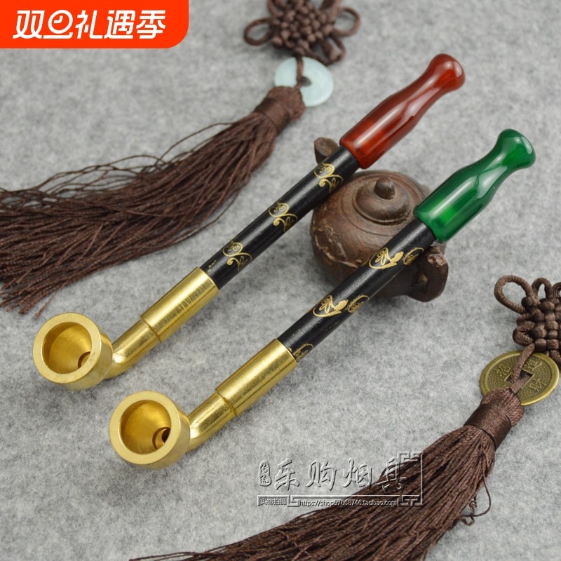 老式烟斗烟嘴白玛瑙传统手工布袋烟锅石臼旱烟袋正宗