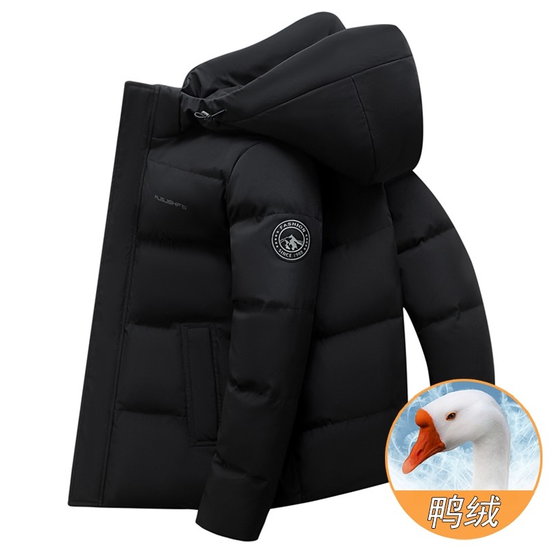 户外加厚羽绒服男短款2025冬季新款爸爸冬装连帽鸭绒男装防寒保暖