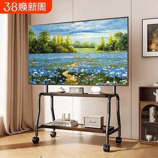 电视机落地支架可移动带轮不锈钢艺术推车立式55/65/75寸通用挂架
