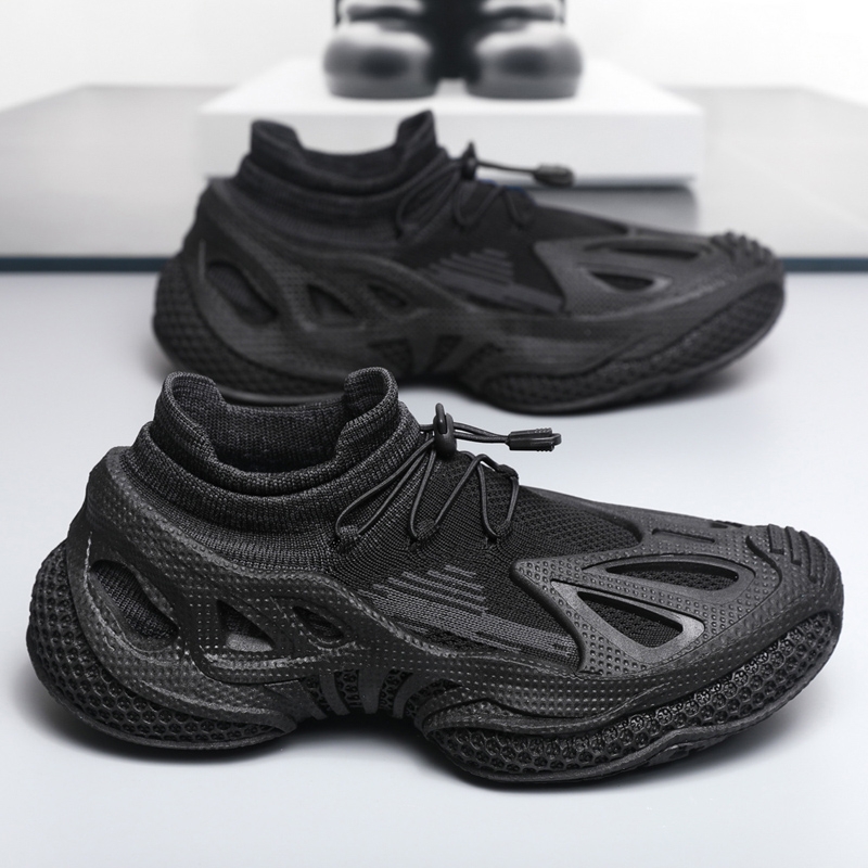 黑武士肌肉男鞋2025新款运动休闲鞋时尚百搭飞织透气老爹鞋厚底