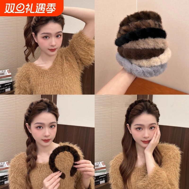 2025年秋冬韩系新款复古豹纹带齿毛绒发箍女防滑洗脸发卡头箍头饰