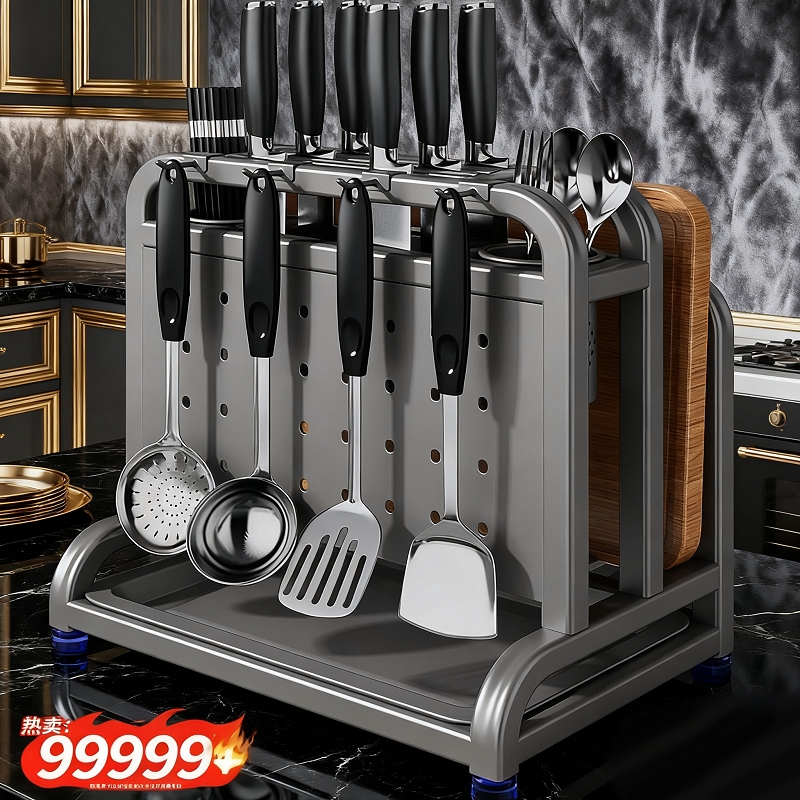 刀架置物架厨房2025新款不锈钢多功能家用砧菜板具一体放置收纳架