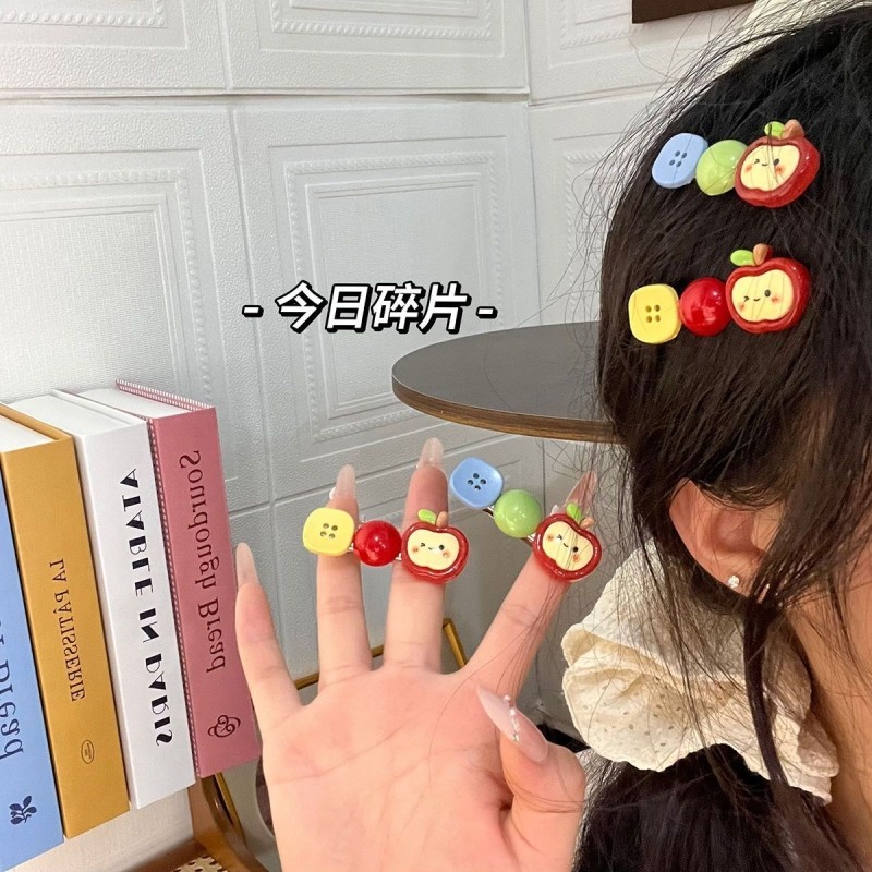 可爱小苹果刘海夹甜美少女ins卡通纽扣发卡头饰碎发鸭嘴发饰夹子