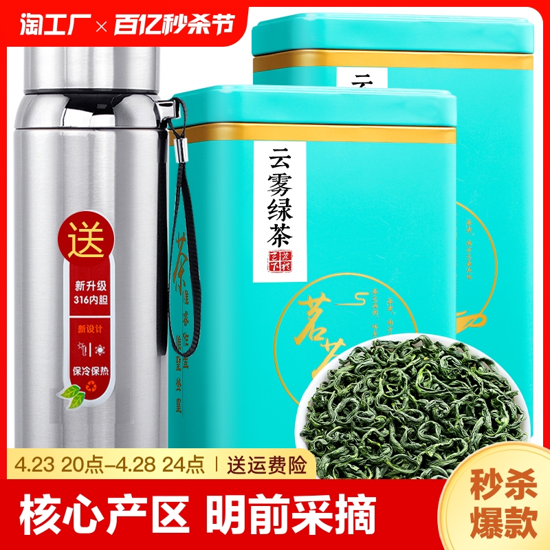 2024新茶叶春茶云雾绿茶毛尖茶充足高山碧螺春浓香型罐装500g