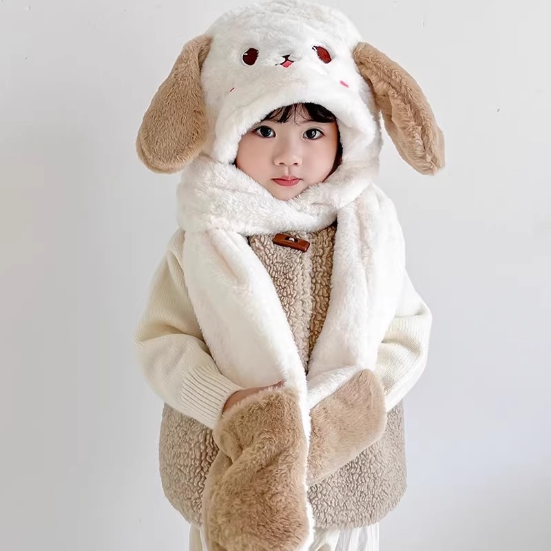 毛绒冬季三合一帽围巾