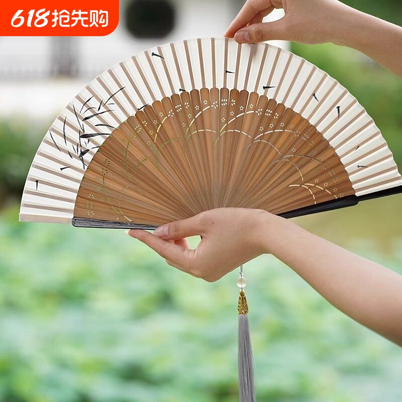 折扇古风扇子新中式中国风汉服旗袍便携折叠竹扇马面裙舞蹈专用扇