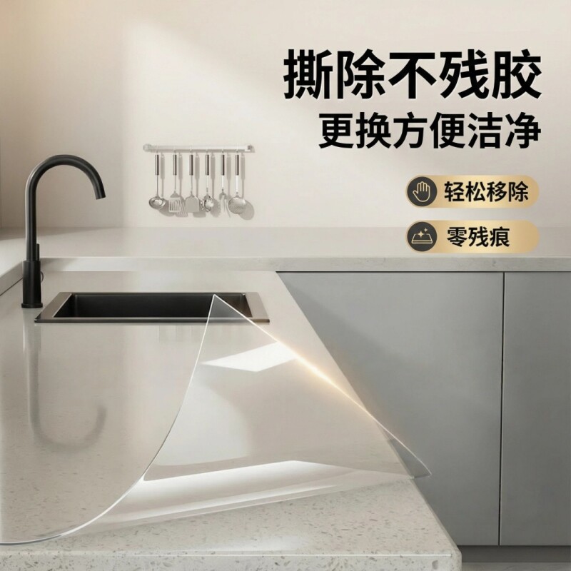 TPU灶台保护膜大理石岩板桌面透明自粘茶几石英石餐桌家具贴膜