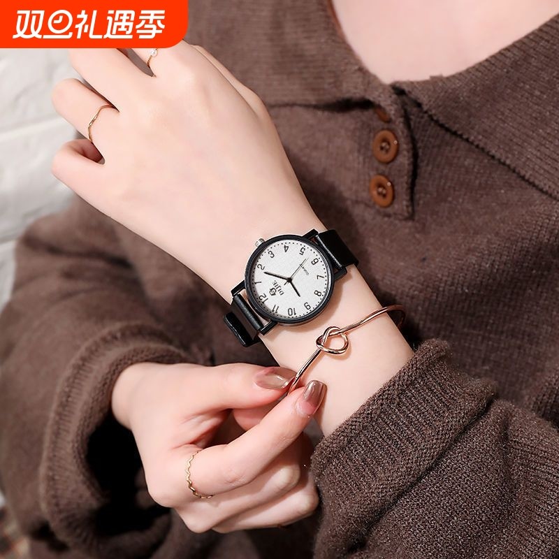 韩风女学生韩版简约休闲女表腕表时尚文艺复古石英小黑表情侣手表