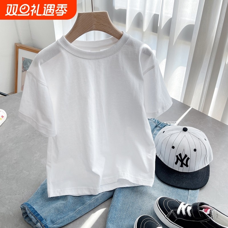 儿童短袖t恤纯棉2024新款纯白色