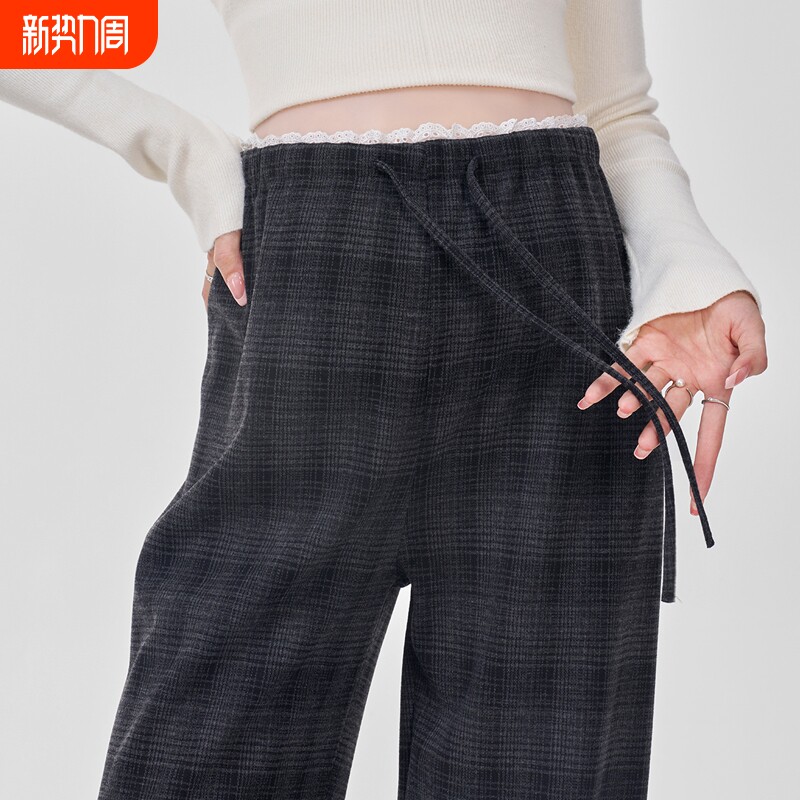 孕妇裤2026新款夏季外穿小个子裤子不勒肚子休闲格子阔腿裤夏装女