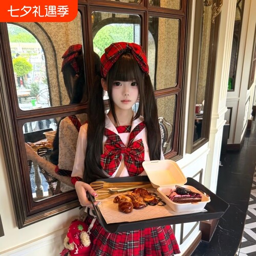 BL苏格兰红格复刻日系漫画感萌妹短袖百褶裙JK制服水手服套装