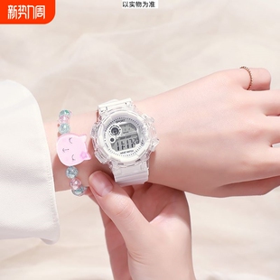 手表女款 学生党初高中生白色少女ins高颜值情侣电子表手链夜光