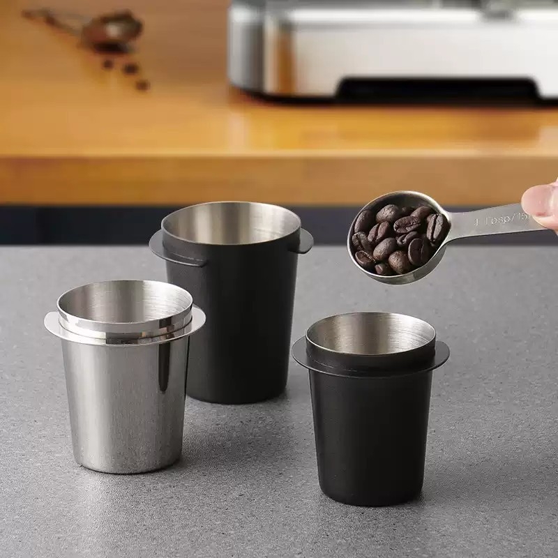 304不锈钢咖啡机接粉杯现磨咖啡豆量杯闻香杯51/53/58通用接粉器
