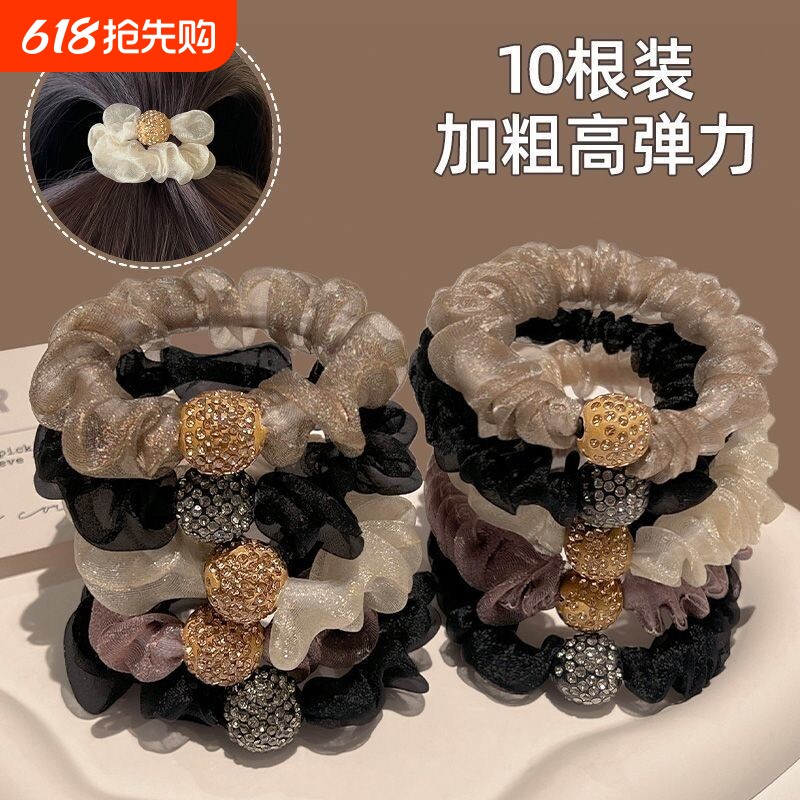 洋气头绳发圈网红扎头发新款发绳欧根纱水钻网纱发饰高弹力黑色